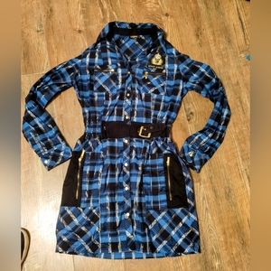 COOGI Blue and Black Checkered Midi Dress